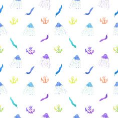 Algae and jellyfishes seamless pattern in watercolor N2