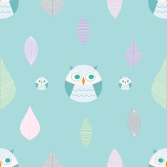 Cute cartoon owls and leaves pattern 2