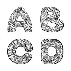 Ethnic hand drawn letters A B C D N2
