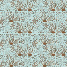 Seamless pattern sea shells and fish
