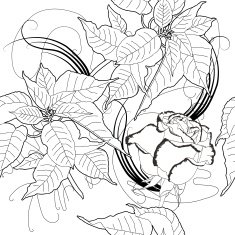 Seamless pattern with black and white poinsettia N7