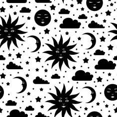 Silhouettes of celestial bodies seamless pattern