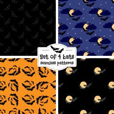 Set of four bats seamless patterns