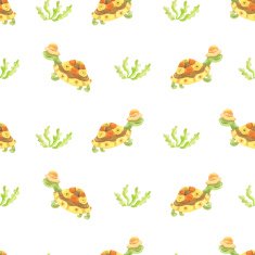 Turtle and plants seamless pattern in watercolor N4
