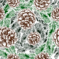 pine cones and spruce branches pattern N3