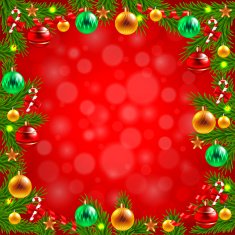 Christmas tree branches around the red background