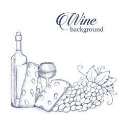 Background with bottle glasse cheese grape and wine N2