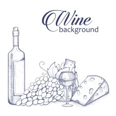Background with bottle glasse cheese grape and wine N3