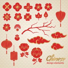 Chinese Decorative Icons Clouds Flowers and Lights N3