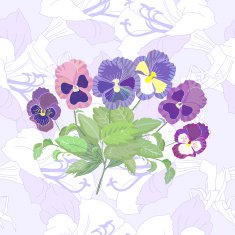 Seamless pattern with peonies and pansy