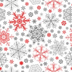 Seamless pattern of snowflakes red and gray on white N2