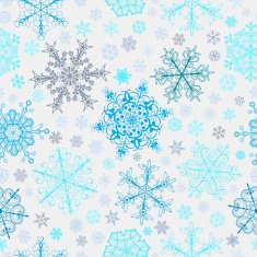 Seamless pattern of snowflakes blue and light on white