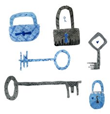 Keys and Locks Watercolor Illustration