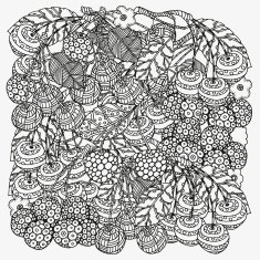 Pattern for coloring book with artistically cherries