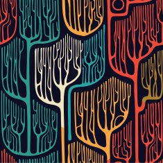 Colorful Seamless Pattern with stylized trees