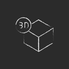 Three D box icon drawn in chalk N2