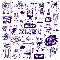 Happy Halloween Wacky Cartoon Doodle Set 1 N2