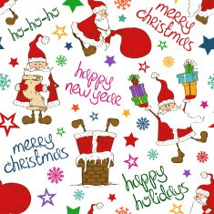 Christmas And New Year Seamless Pattern With Funny Santa Claus