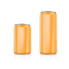 Set of orange blank aluminium cans