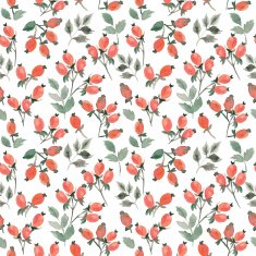 hand drawn red watercolor berries seamless pattern
