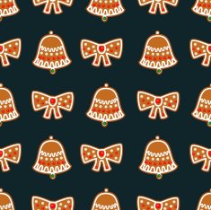 Seamless pattern with Christmas gingerbread cookies - bell and bow
