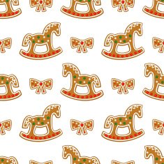 Seamless pattern with Christmas gingerbread cookies - rocking horse bow