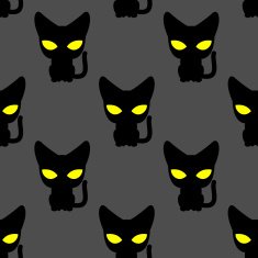 Black cat with yellow eyes at night seamless pattern