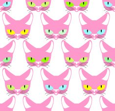 Cute pink cat with colored eyes seamless pattern Vector backgro N2