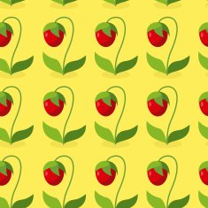 Ripe red strawberries with green leaves seamless pattern Vector