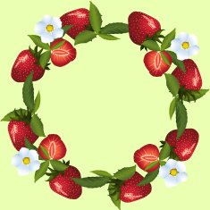 frame of strawberries with green leaves
