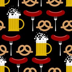 Seamless pattern beer and pretzels sausage Vector background o