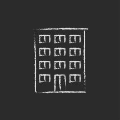 Residential building icon drawn in chalk