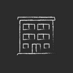 Residential building icon drawn in chalk N2