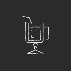 Glass with drinking straw icon drawn in chalk