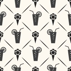 Seamless pattern of ice cream cocktail and line