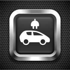Electric Car on Black Square Button