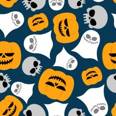 Pumpkin Ghost and skull seamless pattern Vector backgrounds fo