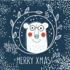 Polar Bear hipster inside a wreath of hand drawn