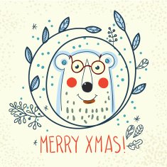 Polar Bear hipster inside a wreath of hand drawn N3