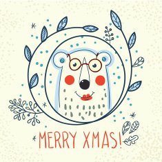 Polar Bear hipster inside a wreath of hand drawn N4