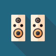 Music speakers flat square icon with long shadows