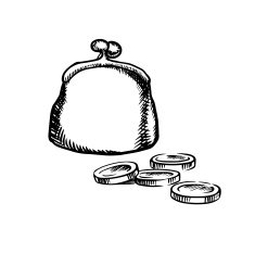Big purse with coins sketch icon