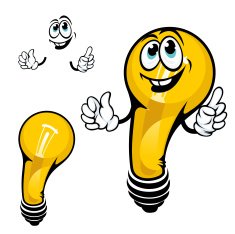 Cartoon shining light bulb character