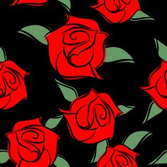 Red Roses on black background seamless pattern Vector backgroun