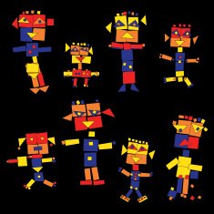 cheerful robots men on a black background N2
