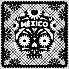 Mexican Skull - Black And White Cut Out Paper N2