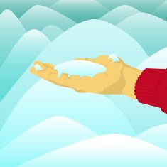 Hand wearing a red sweater holding snow