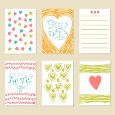 Romantic hand drawn card set Collection of brochures posters