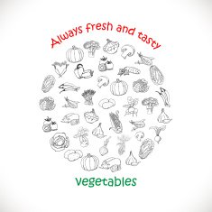 Isolated vegetables in a circle Vector illustrations