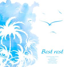 Palm trees watercolor background N3